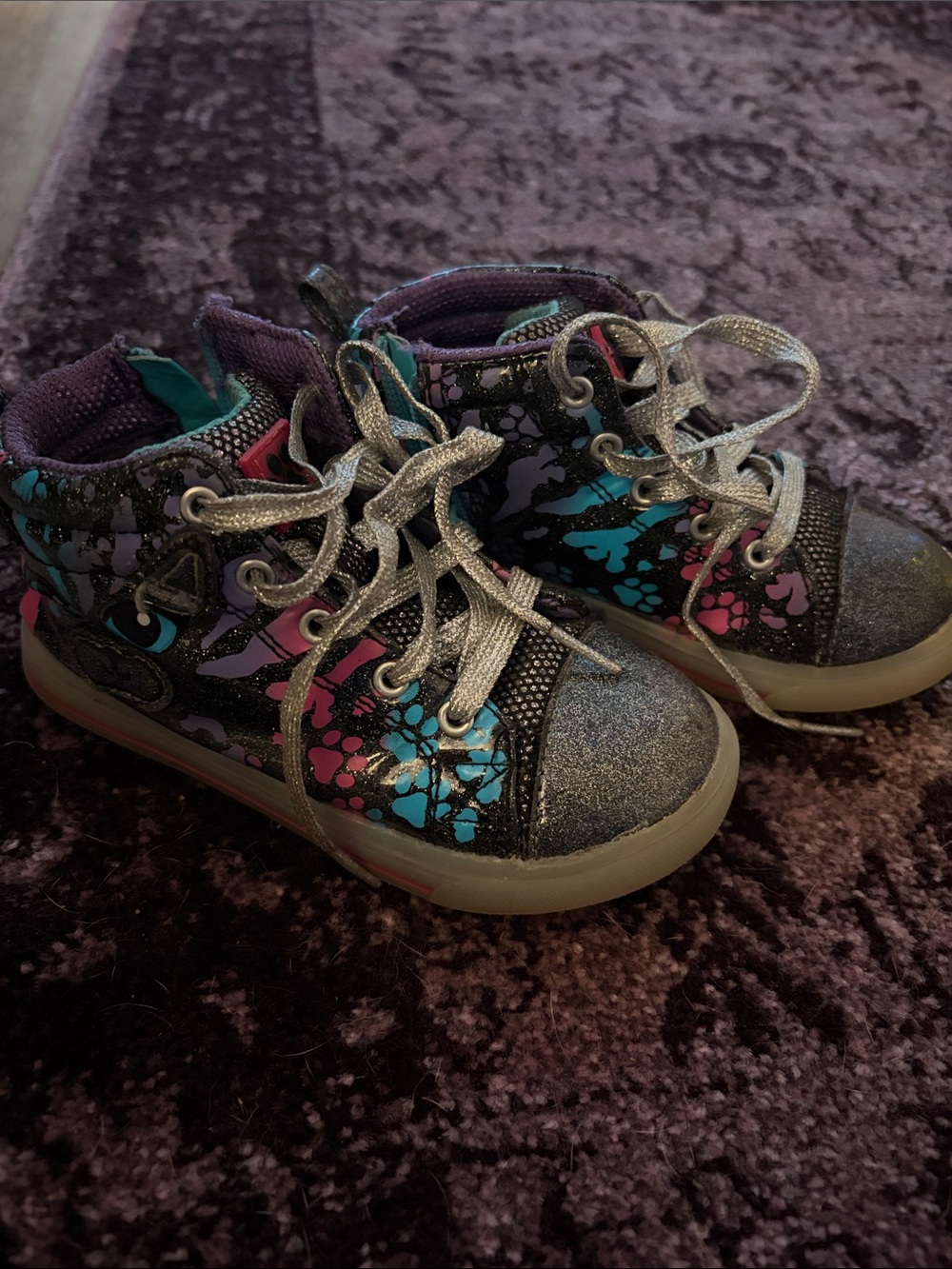 Kids High-Top Sneakers in Black with Pink & Blue Accents